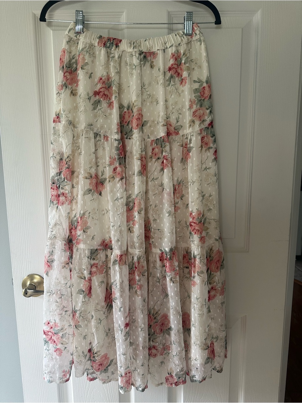 American Eagle Outfitters Cream Maxi Skirt with Pink Rose Print